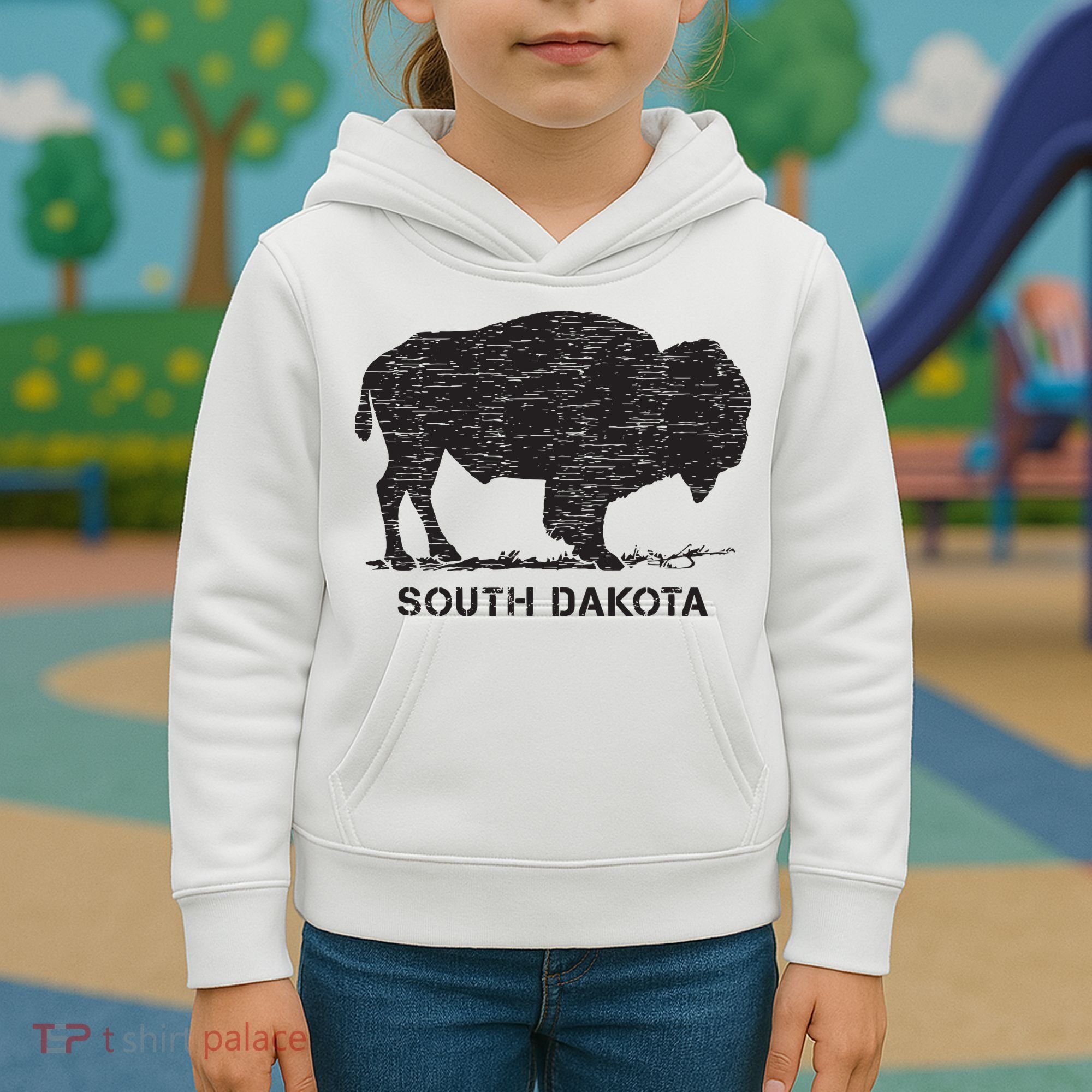 South Dakota And American Buffalo Bison Kids Hoodie