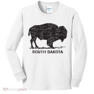 South Dakota And American Buffalo Bison Kids Long Sleeve Shirt