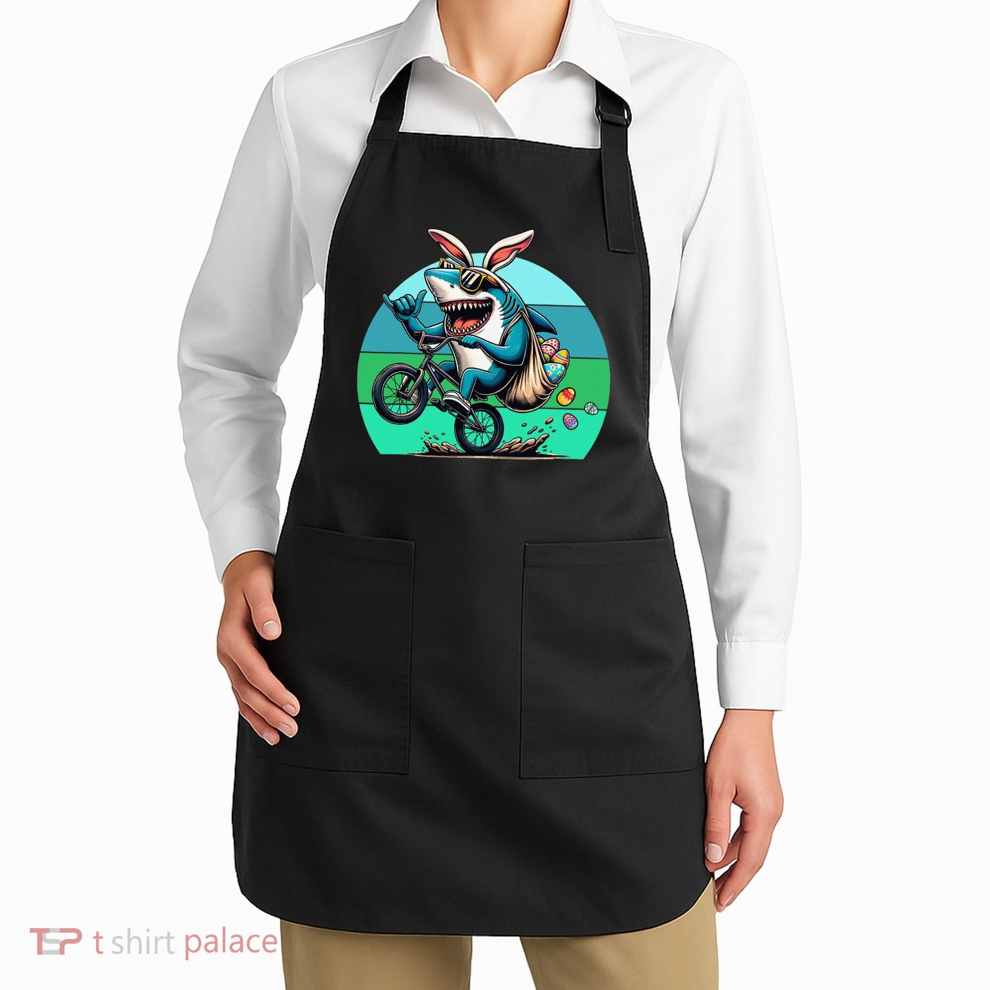 Shark Dressed As Easter Bunny Riding A BMX Bike Apron