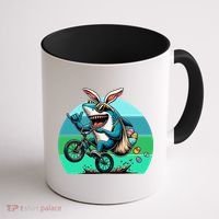 Shark Dressed As Easter Bunny Riding A BMX Bike Coffee Mug thumb 1