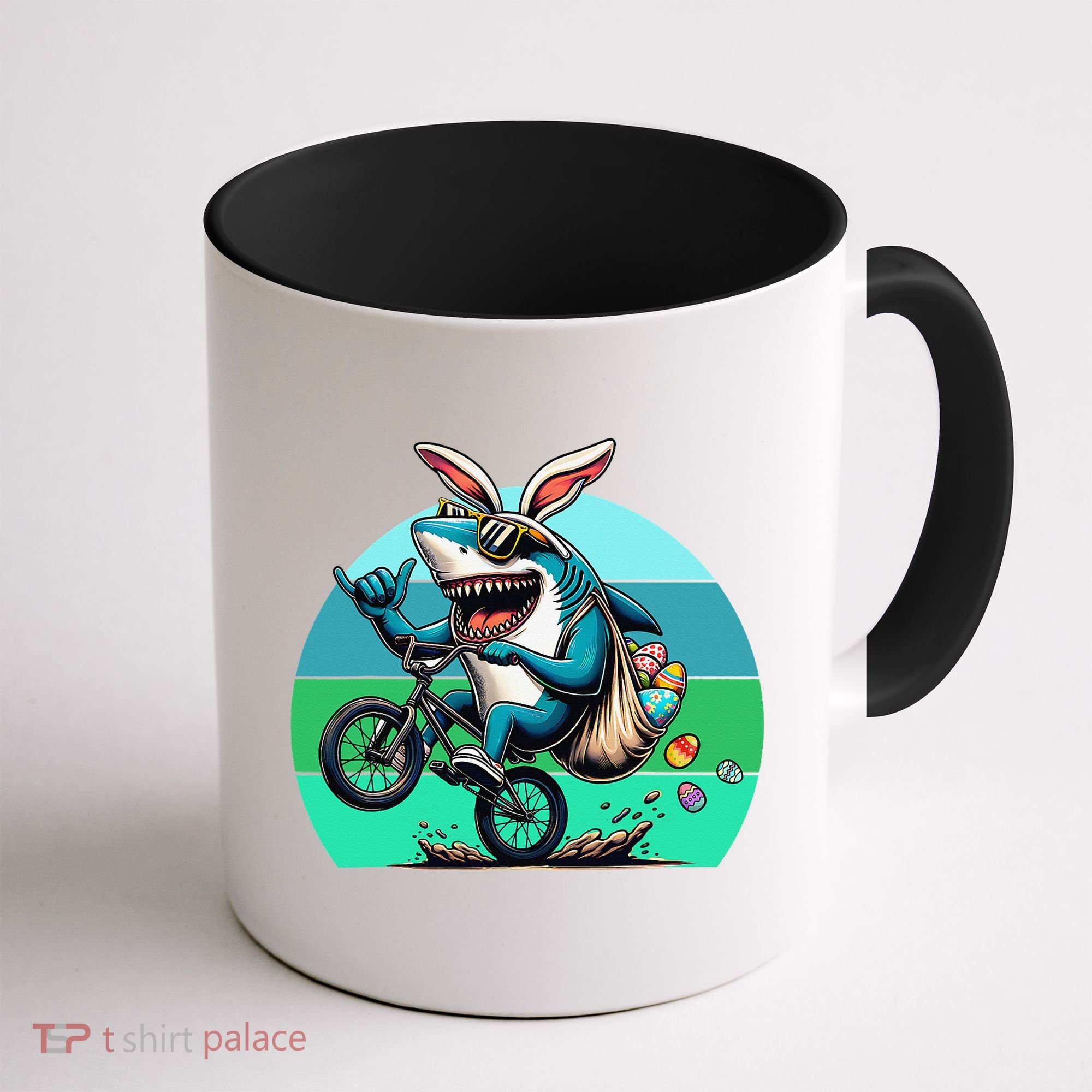 Shark Dressed As Easter Bunny Riding A BMX Bike Coffee Mug