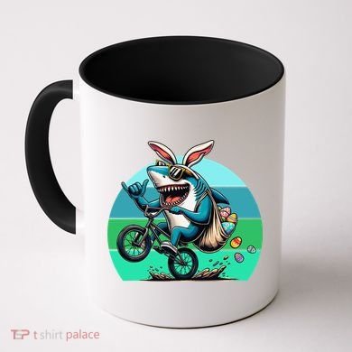 Shark Dressed As Easter Bunny Riding A BMX Bike Coffee Mug