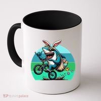 Shark Dressed As Easter Bunny Riding A BMX Bike Coffee Mug thumb 0