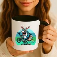 Shark Dressed As Easter Bunny Riding A BMX Bike Coffee Mug thumb 3