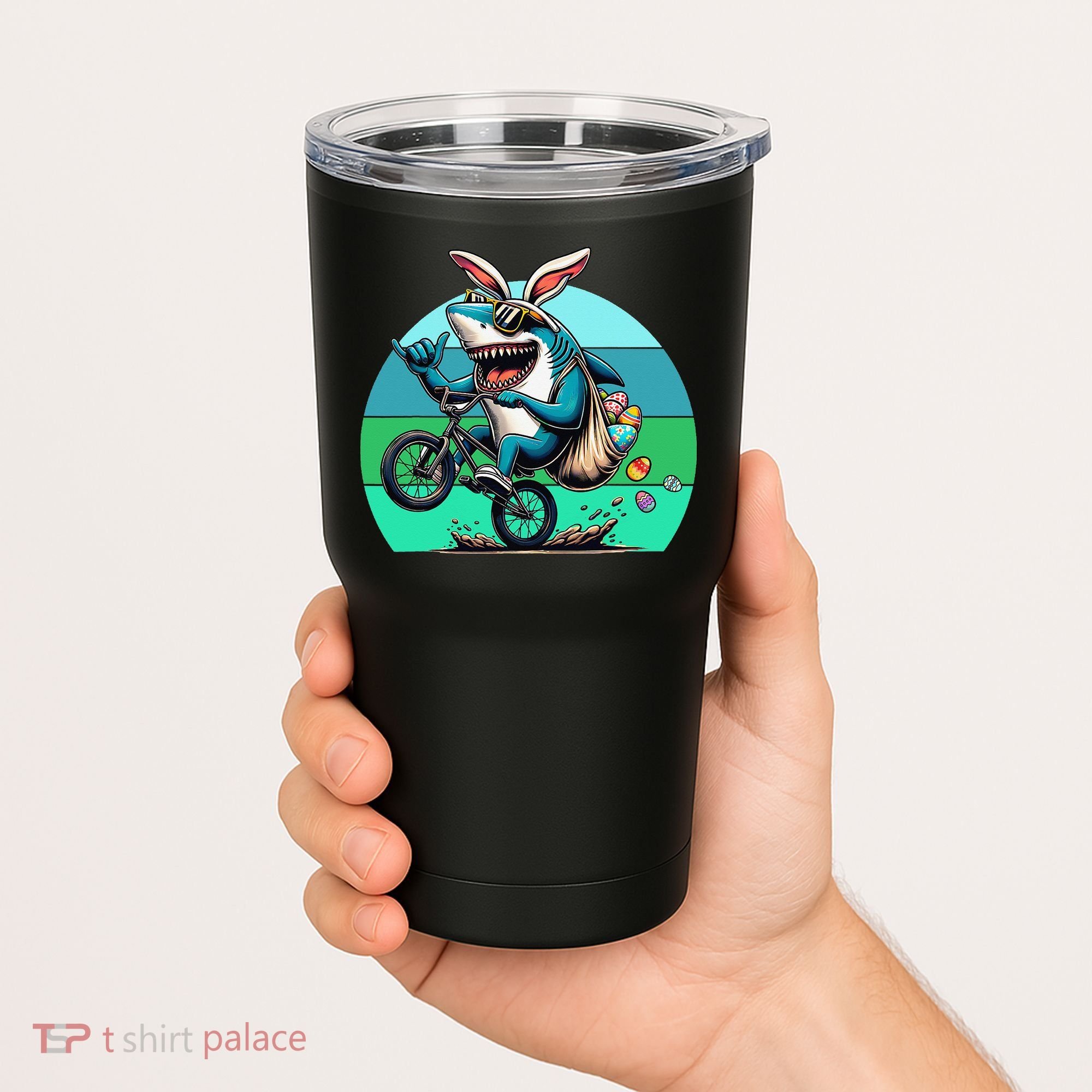 Shark Dressed As Easter Bunny Riding A BMX Bike Tumbler