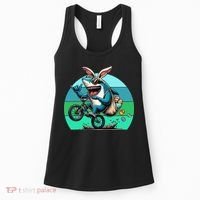 Shark Dressed As Easter Bunny Riding A BMX Bike Women's Tank Top thumb 0