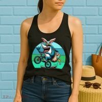 Shark Dressed As Easter Bunny Riding A BMX Bike Women's Tank Top thumb 2