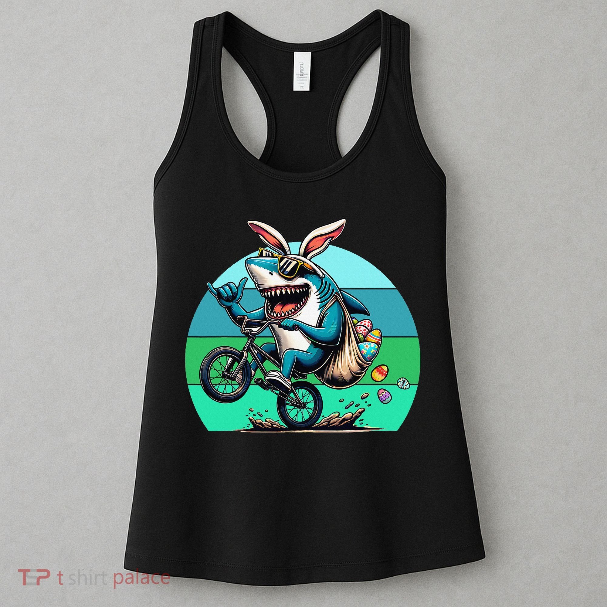 Shark Dressed As Easter Bunny Riding A BMX Bike Women's Tank Top