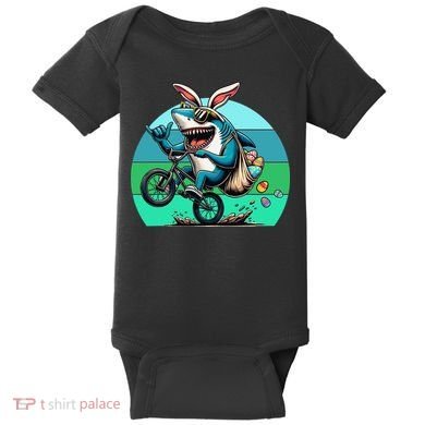 Shark Dressed As Easter Bunny Riding A BMX Bike Baby Bodysuit