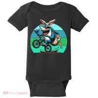 Shark Dressed As Easter Bunny Riding A BMX Bike Baby Bodysuit thumb 0