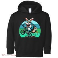 Shark Dressed As Easter Bunny Riding A BMX Bike Toddler Hoodie thumb 0