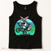 Shark Dressed As Easter Bunny Riding A BMX Bike Tank Top thumb 2