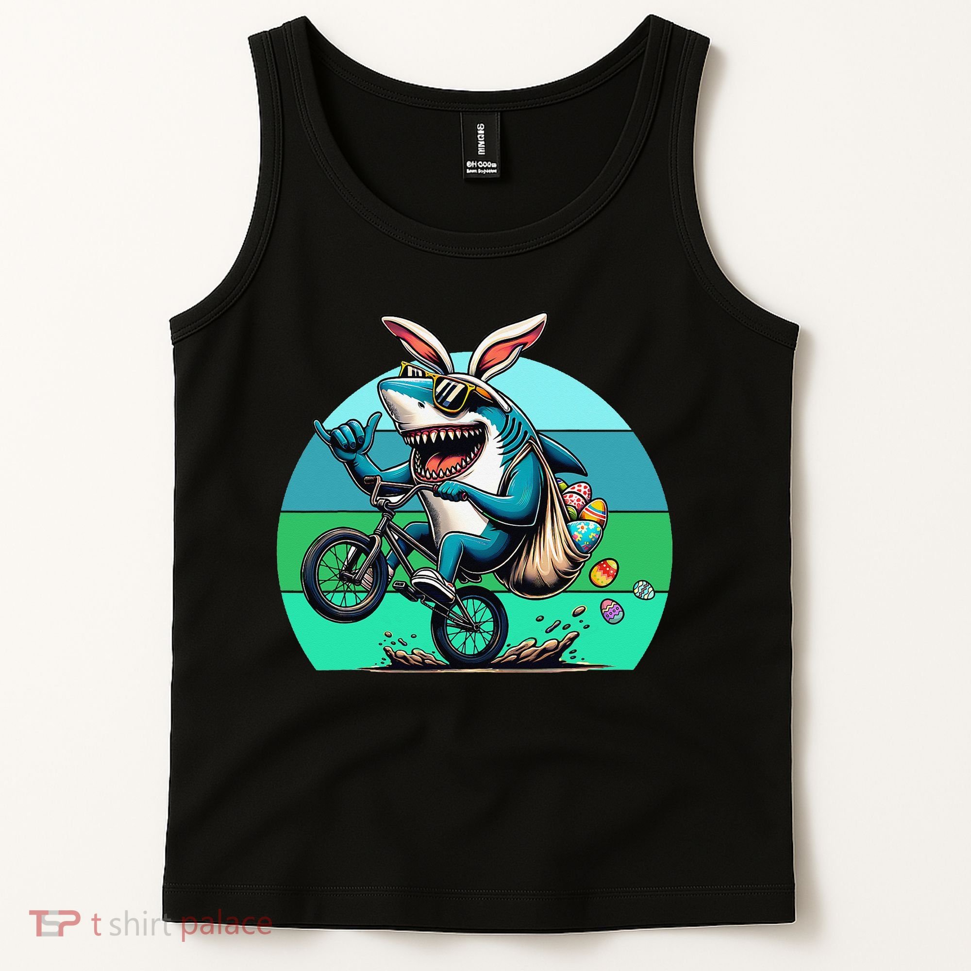 Shark Dressed As Easter Bunny Riding A BMX Bike Tank Top