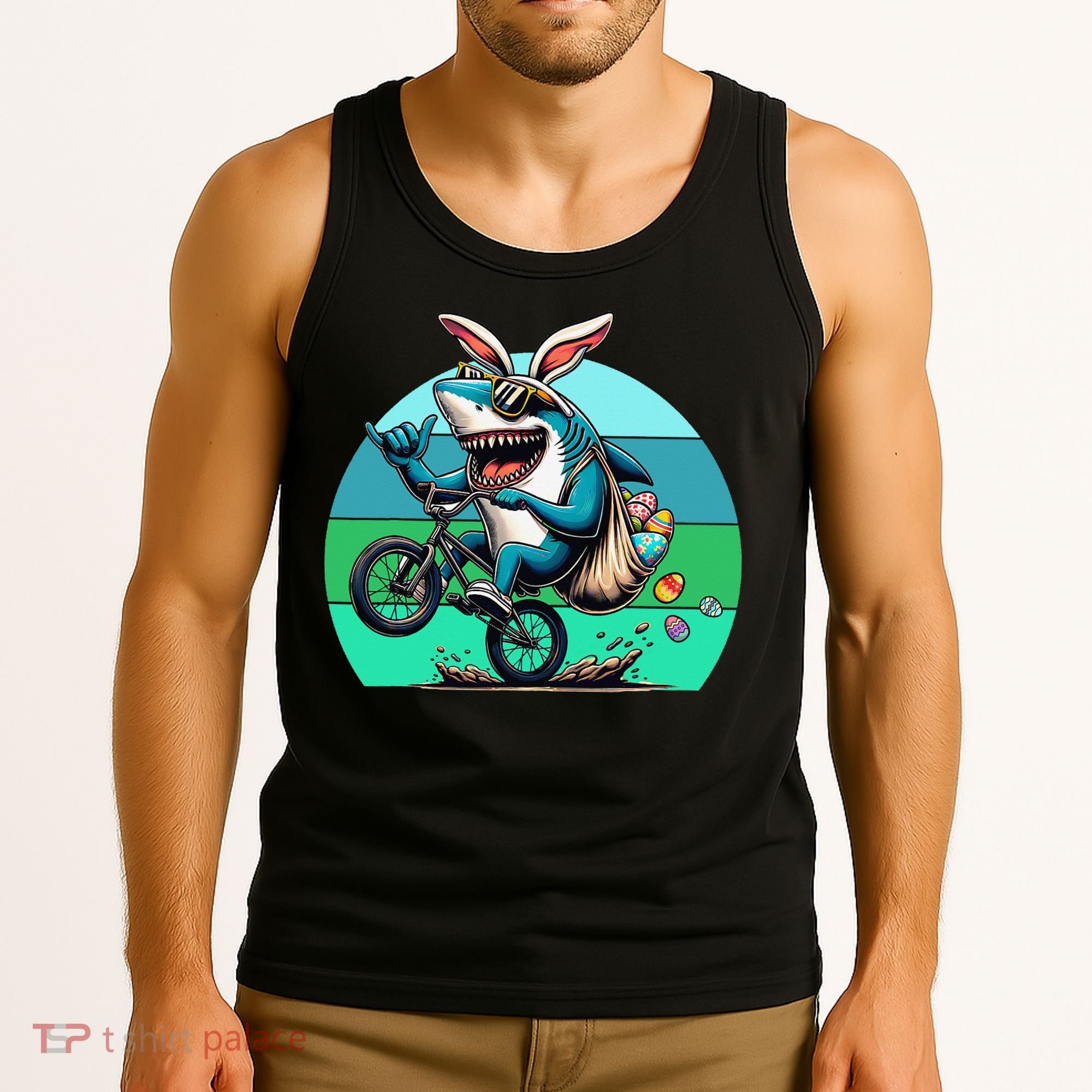 Shark Dressed As Easter Bunny Riding A BMX Bike Tank Top