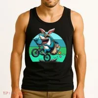 Shark Dressed As Easter Bunny Riding A BMX Bike Tank Top thumb 3