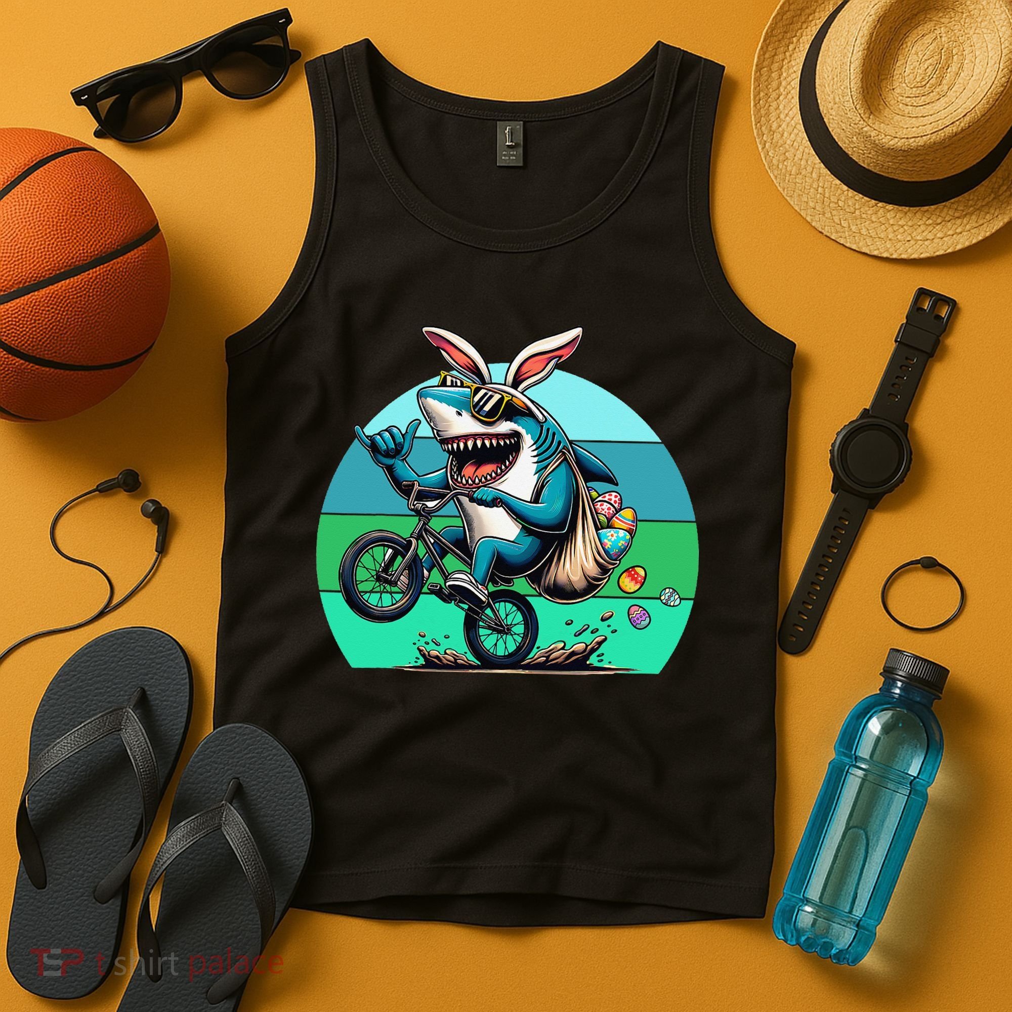 Shark Dressed As Easter Bunny Riding A BMX Bike Tank Top