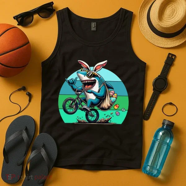 Shark Dressed As Easter Bunny Riding A BMX Bike Tank Top