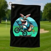 Shark Dressed As Easter Bunny Riding A BMX Bike Golf Towel thumb 1