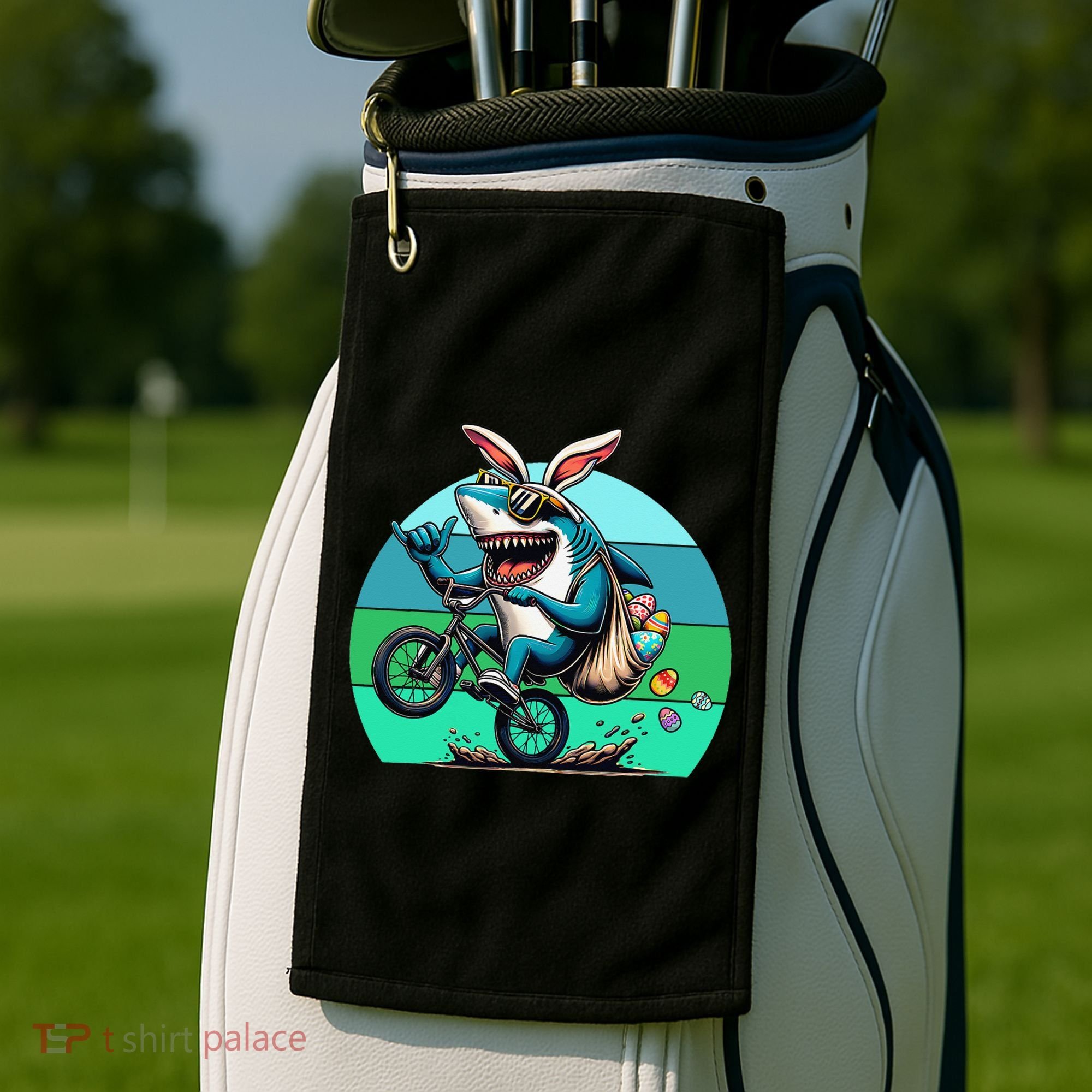 Shark Dressed As Easter Bunny Riding A BMX Bike Golf Towel