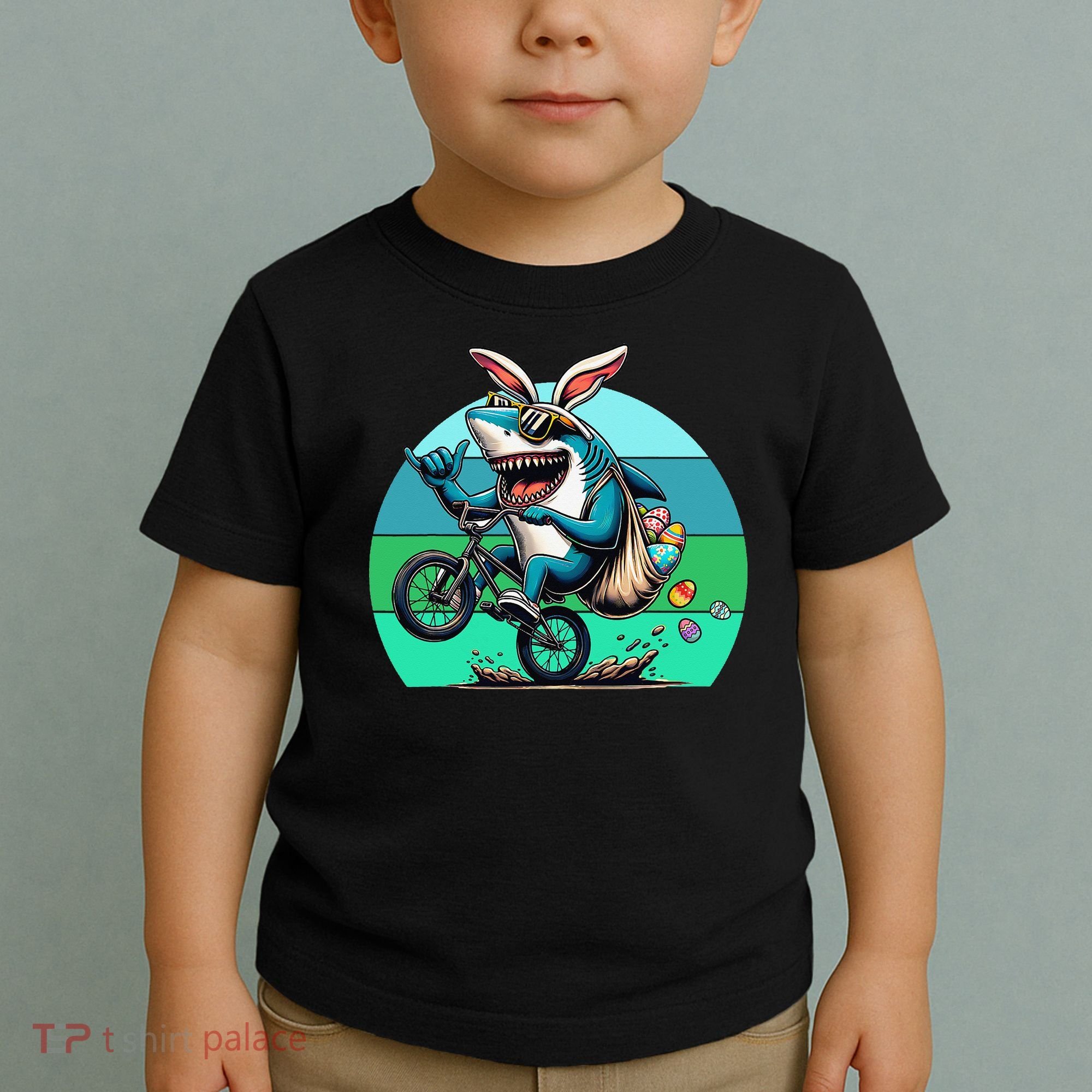 Shark Dressed As Easter Bunny Riding A BMX Bike Toddler T-Shirt