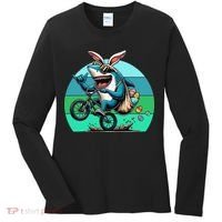 Shark Dressed As Easter Bunny Riding A BMX Bike Women's Long Sleeve Shirt thumb 0