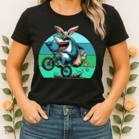 Shark Dressed As Easter Bunny Riding A BMX Bike Women's T-Shirt thumb 2