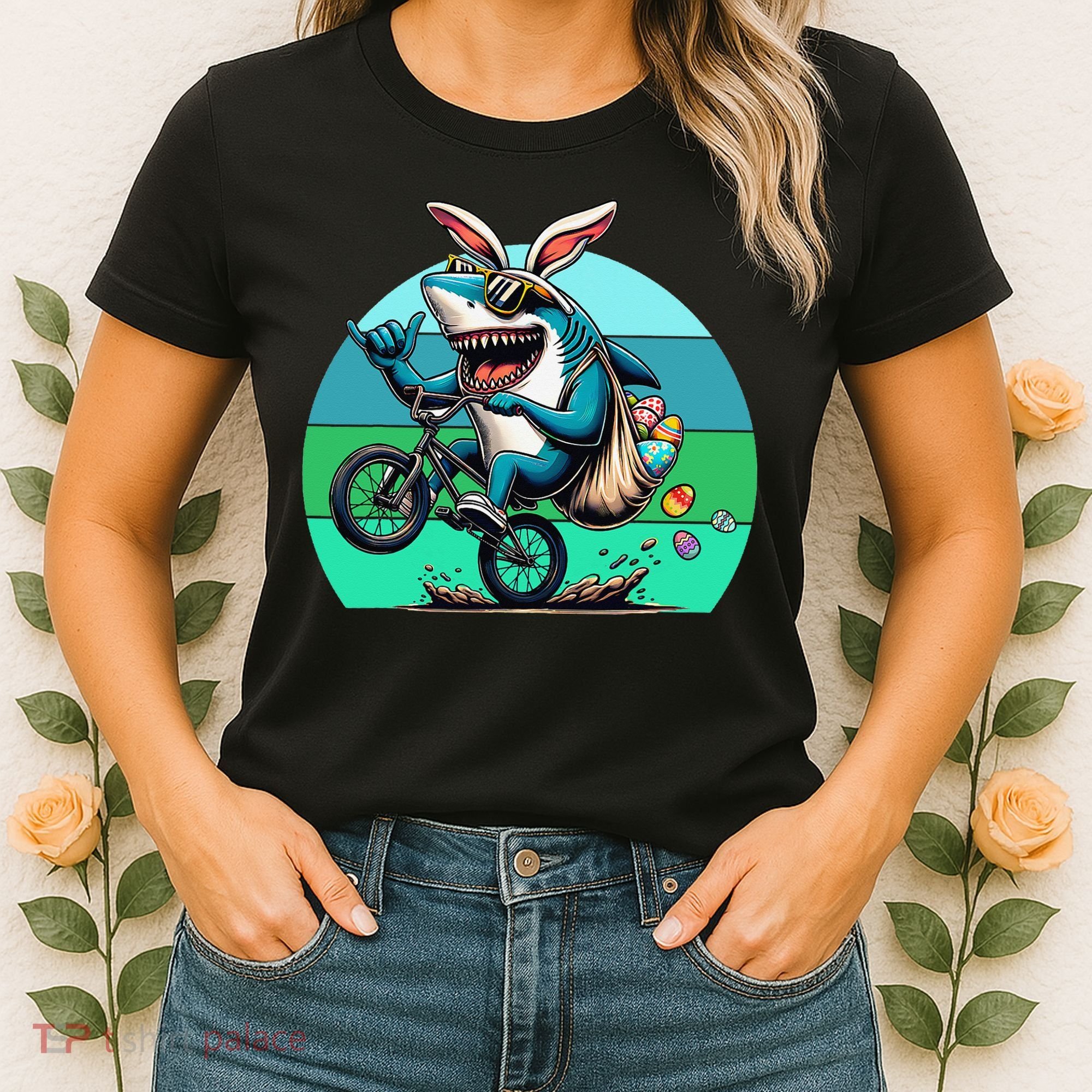 Shark Dressed As Easter Bunny Riding A BMX Bike Women's T-Shirt