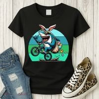 Shark Dressed As Easter Bunny Riding A BMX Bike Women's T-Shirt thumb 3