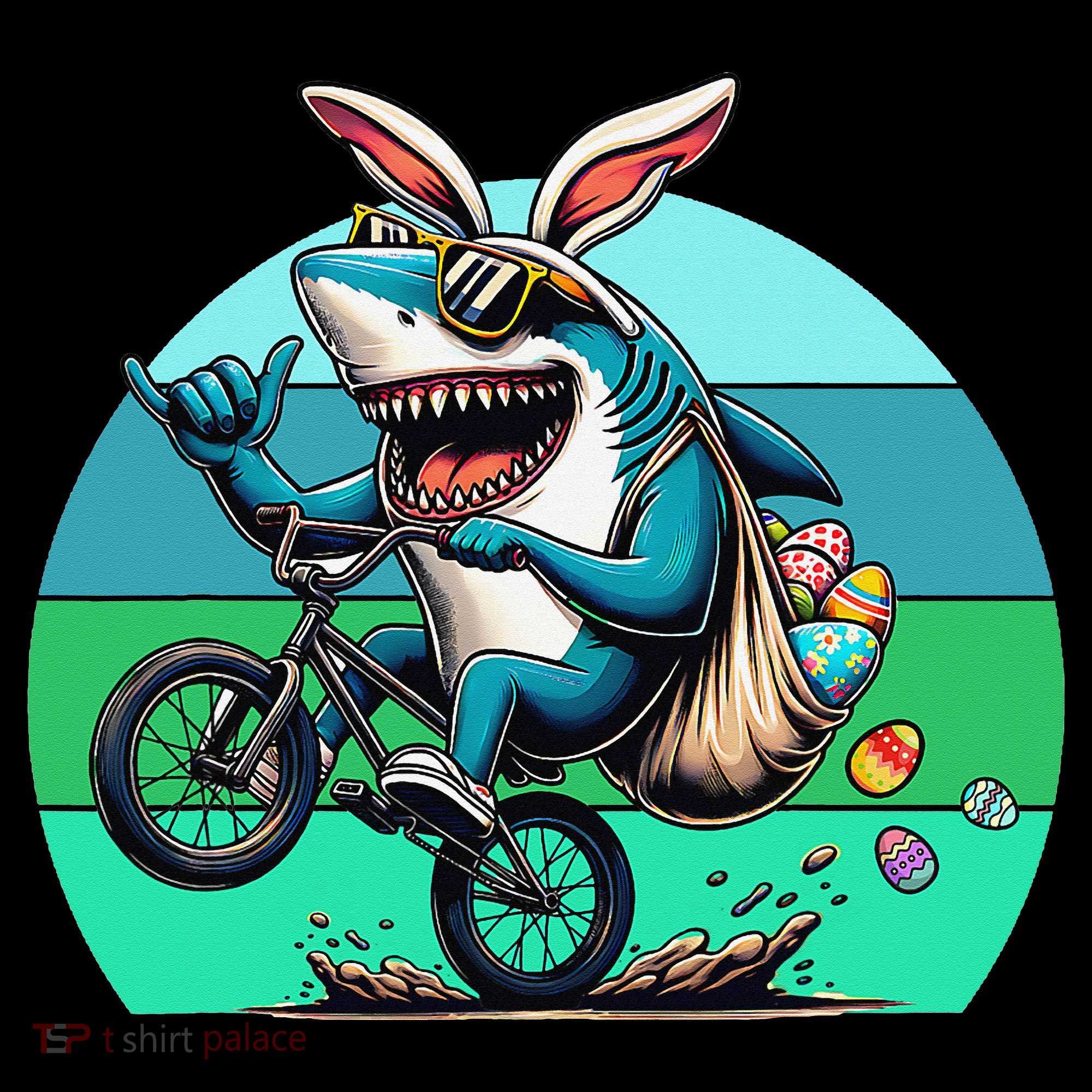 Shark Dressed As Easter Bunny Riding A BMX Bike Women's T-Shirt