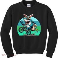 Shark Dressed As Easter Bunny Riding A BMX Bike Kids Sweatshirt thumb 0