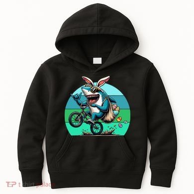 Shark Dressed As Easter Bunny Riding A BMX Bike Kids Hoodie
