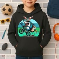 Shark Dressed As Easter Bunny Riding A BMX Bike Kids Hoodie thumb 2