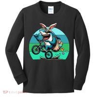 Shark Dressed As Easter Bunny Riding A BMX Bike Kids Long Sleeve Shirt thumb 0