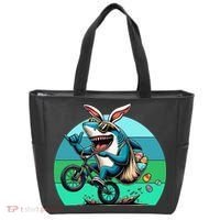 Shark Dressed As Easter Bunny Riding A BMX Bike Tote Bag thumb 0