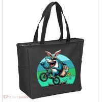 Shark Dressed As Easter Bunny Riding A BMX Bike Tote Bag thumb 2