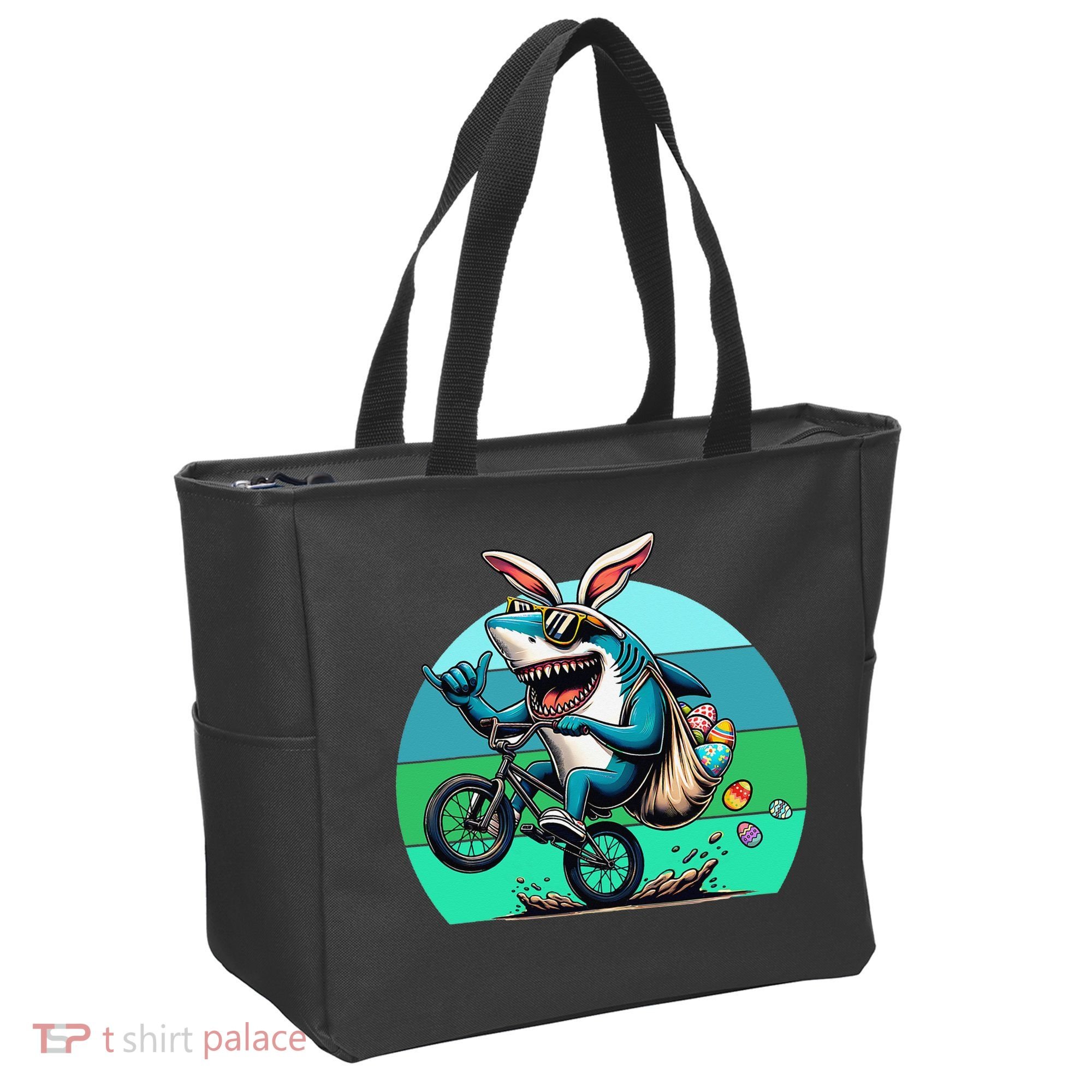 Shark Dressed As Easter Bunny Riding A BMX Bike Tote Bag