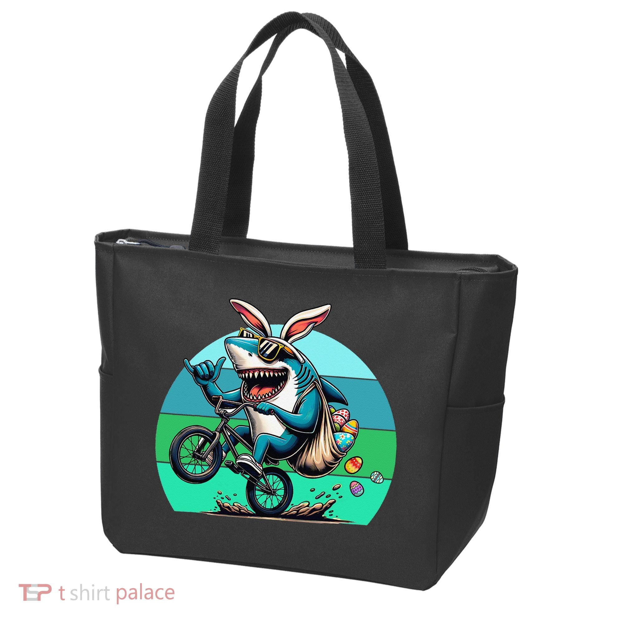 Shark Dressed As Easter Bunny Riding A BMX Bike Tote Bag