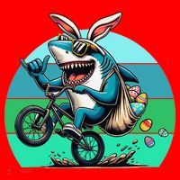 Shark Dressed As Easter Bunny Riding A BMX Bike Santa Hat thumb 1