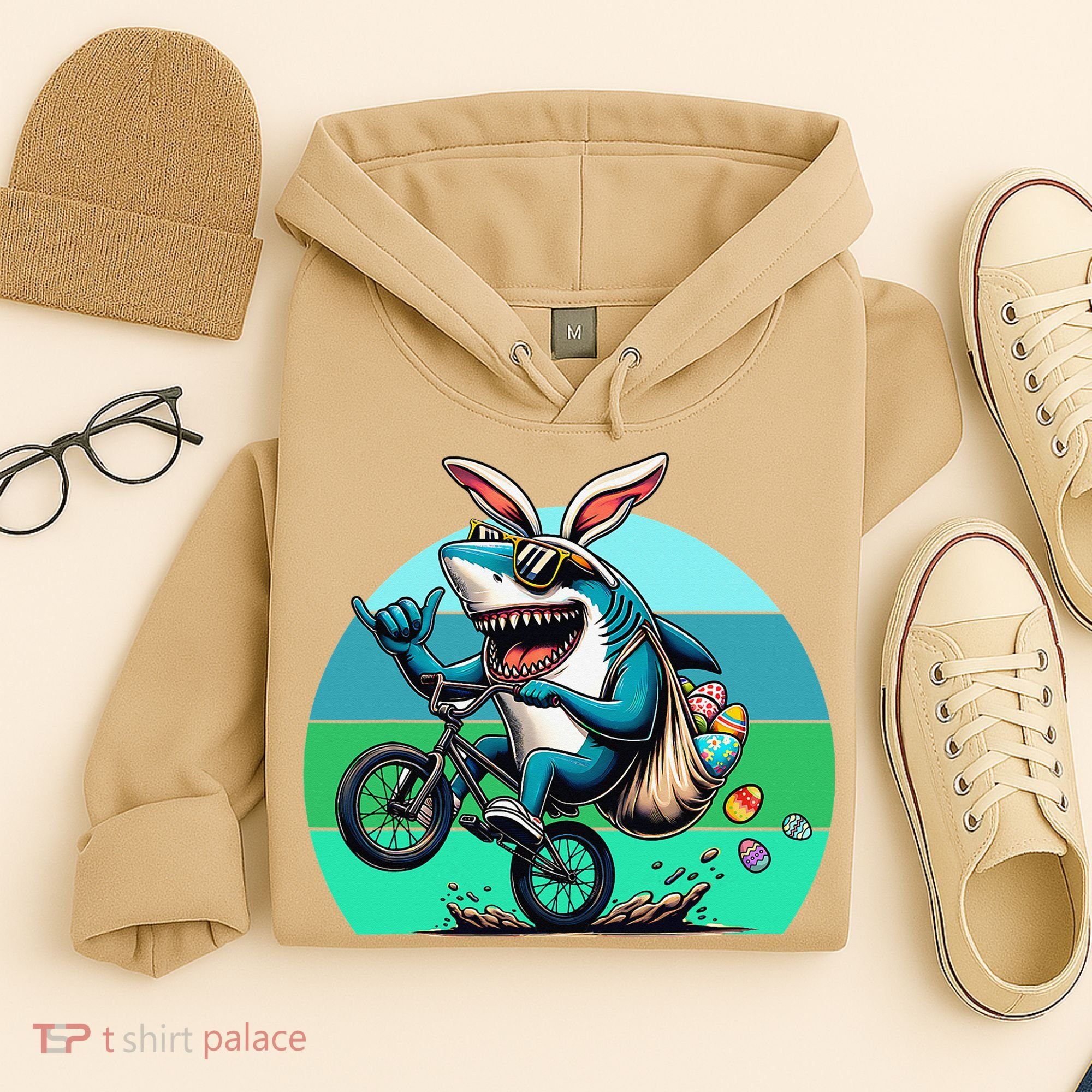 Shark Dressed As Easter Bunny Riding A BMX Bike Hoodie