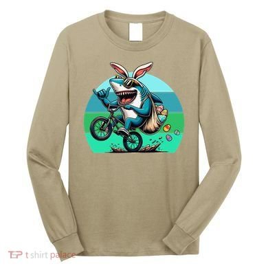 Shark Dressed As Easter Bunny Riding A BMX Bike Long Sleeve Shirt