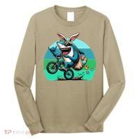 Shark Dressed As Easter Bunny Riding A BMX Bike Long Sleeve Shirt thumb 0
