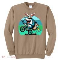 Shark Dressed As Easter Bunny Riding A BMX Bike Sweatshirt thumb 0