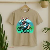 Shark Dressed As Easter Bunny Riding A BMX Bike T-Shirt thumb 2
