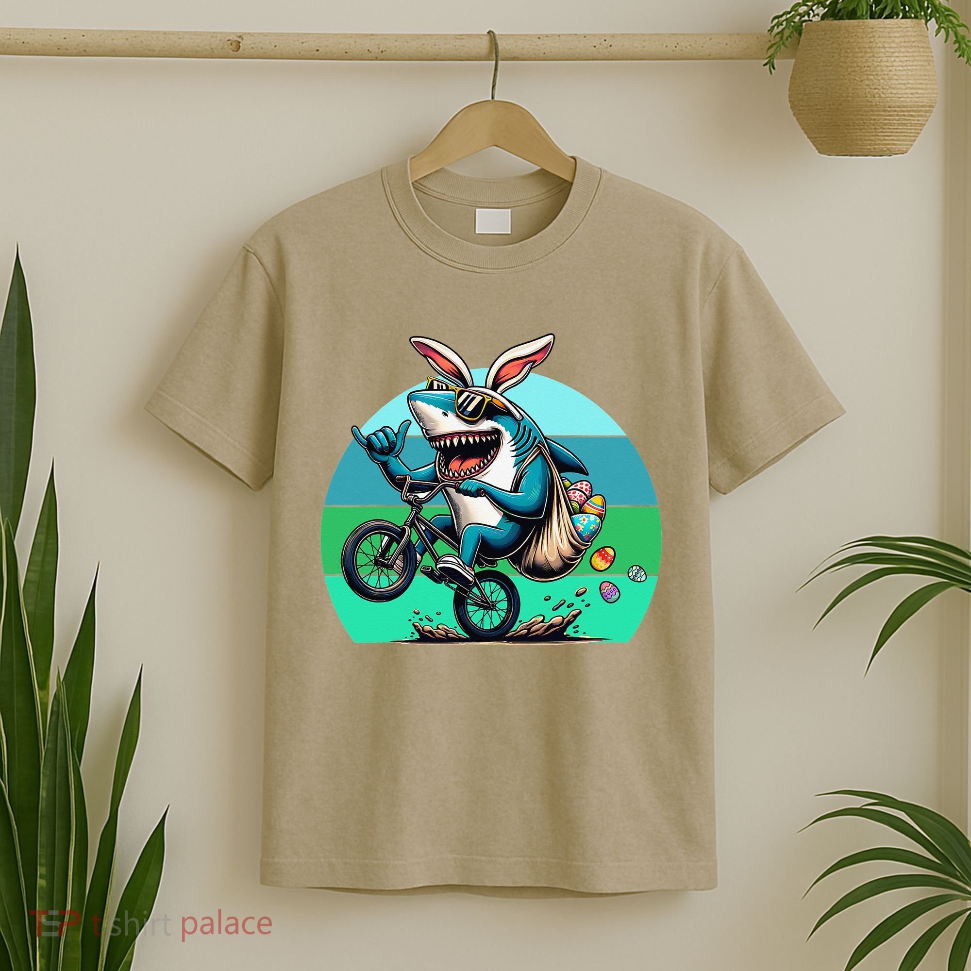 Shark Dressed As Easter Bunny Riding A BMX Bike T-Shirt