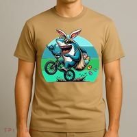 Shark Dressed As Easter Bunny Riding A BMX Bike T-Shirt thumb 3
