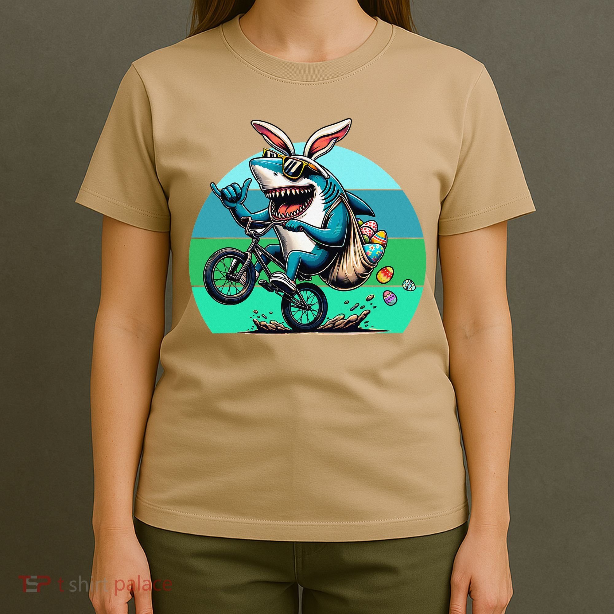 Shark Dressed As Easter Bunny Riding A BMX Bike T-Shirt