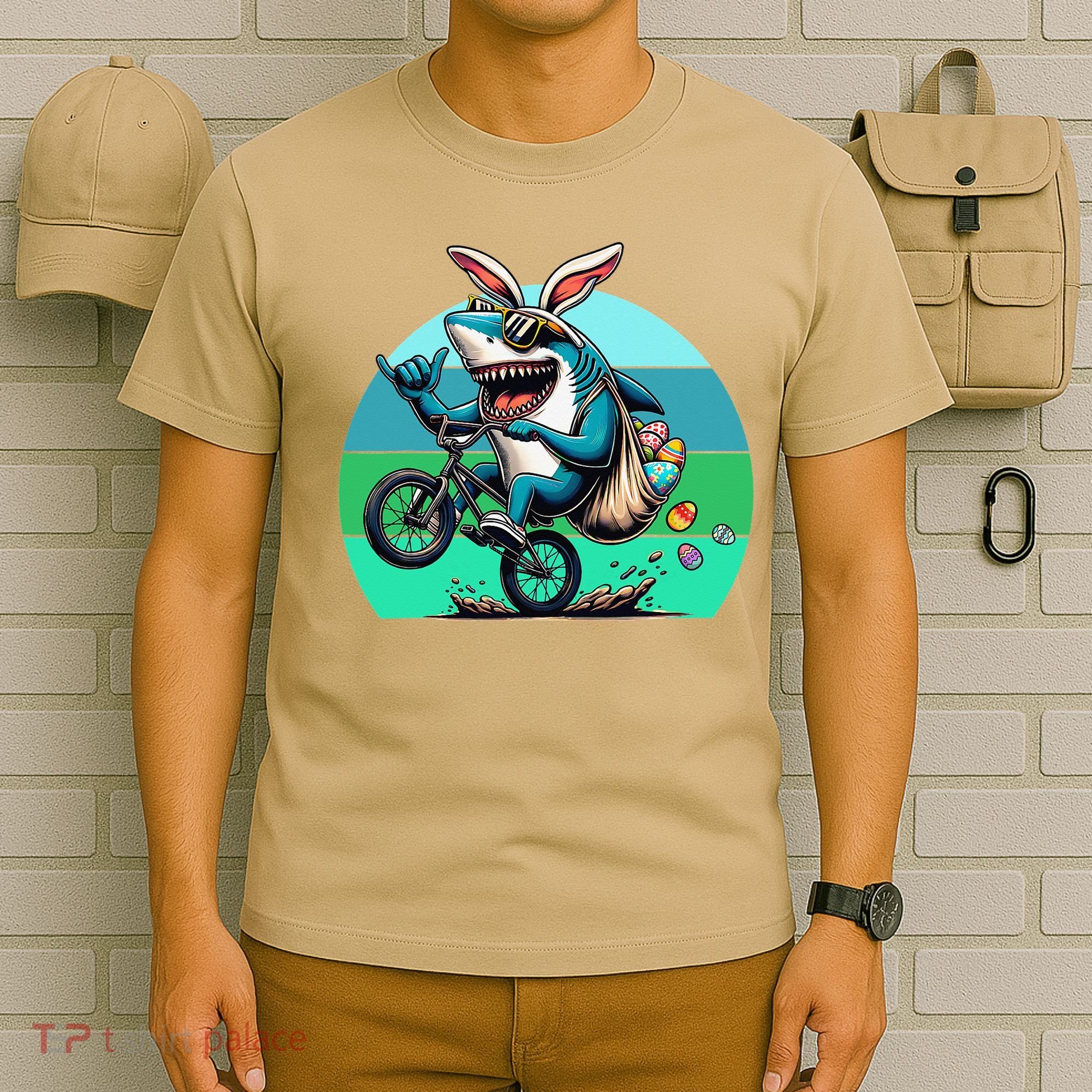 Shark Dressed As Easter Bunny Riding A BMX Bike T-Shirt