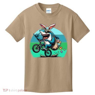 Shark Dressed As Easter Bunny Riding A BMX Bike Kids T-Shirt