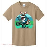 Shark Dressed As Easter Bunny Riding A BMX Bike Kids T-Shirt thumb 0