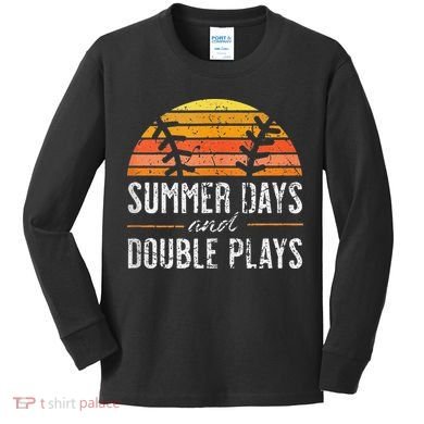 Summer Days and Double Plays Baseball Player Retro Vintage Kids Long Sleeve Shirt